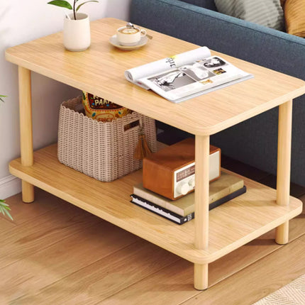 Wooden Double Layer Side Table Bedside Sofa End Table Storage Shelf