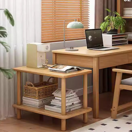 Wooden Double Layer Side Table Bedside Sofa End Table Storage Shelf