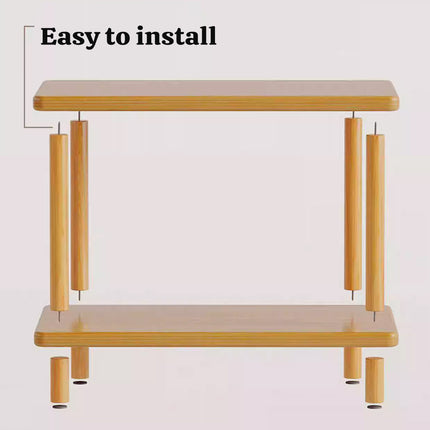 Wooden Double Layer Side Table Bedside Sofa End Table Storage Shelf