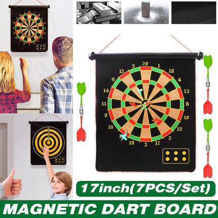 7PCS Double Sided Dart Board Game Set with Safe Tips for Indoor Fun