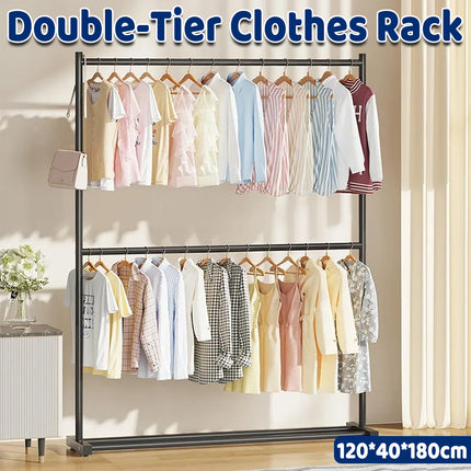Double Layer Clothes Rack Durable Metal Frame Sturdy for Living Room Balcony Use