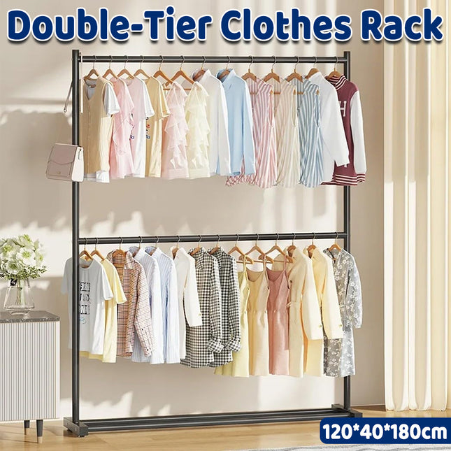 Double Layer Clothes Rack Durable Metal Frame Sturdy for Living Room Balcony Use