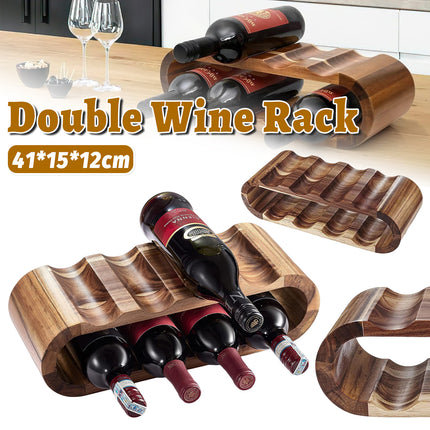 Wooden Wine Display Stand Double Layer Red Wine Holder Rack Table Bar Kitchen