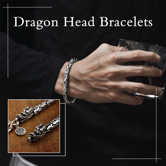 Gothic Double Dragon Head Bracelet for Men – Punk Style Alloy Chain 19cm 21cm
