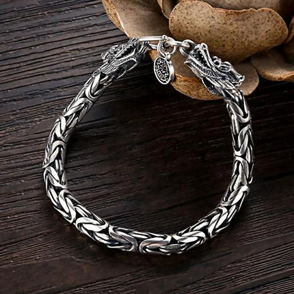 Gothic Double Dragon Head Bracelet for Men – Punk Style Alloy Chain 19cm 21cm