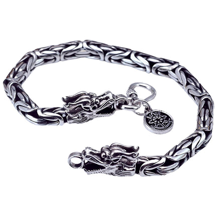 Gothic Double Dragon Head Bracelet for Men – Punk Style Alloy Chain 19cm 21cm