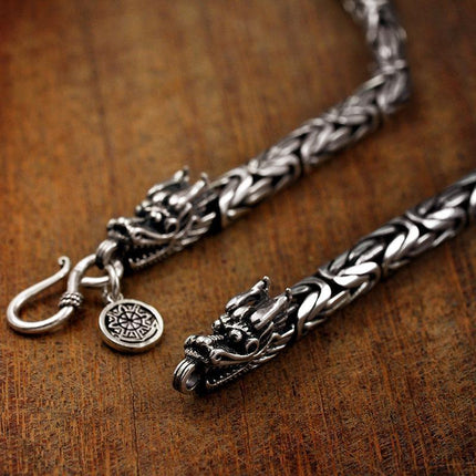 Gothic Double Dragon Head Bracelet for Men – Punk Style Alloy Chain 19cm 21cm