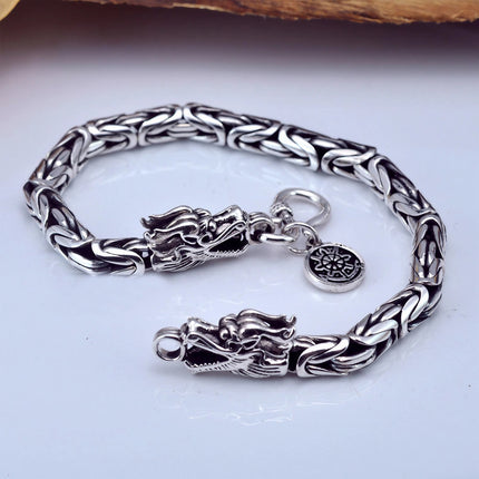 Gothic Double Dragon Head Bracelet for Men – Punk Style Alloy Chain 19cm 21cm