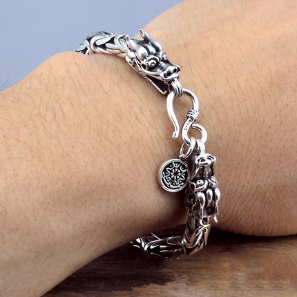Gothic Double Dragon Head Bracelet for Men – Punk Style Alloy Chain 19cm 21cm