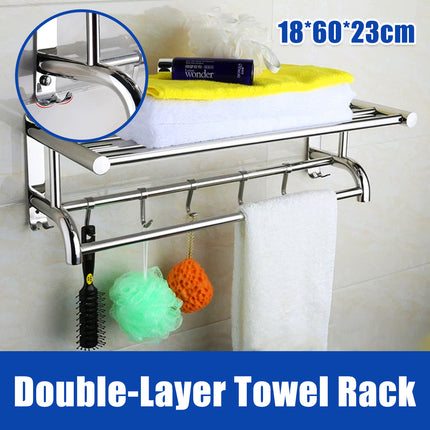 Towel Rack Bathroom Hotel Rail Holder Stainless Steel Wall Mounted Storage Shelf