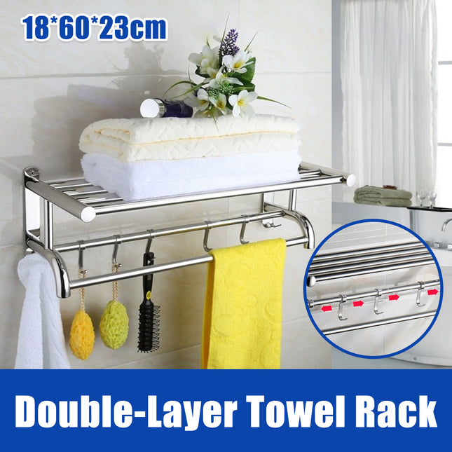 Towel Rack Bathroom Hotel Rail Holder Stainless Steel Wall Mounted Storage Shelf