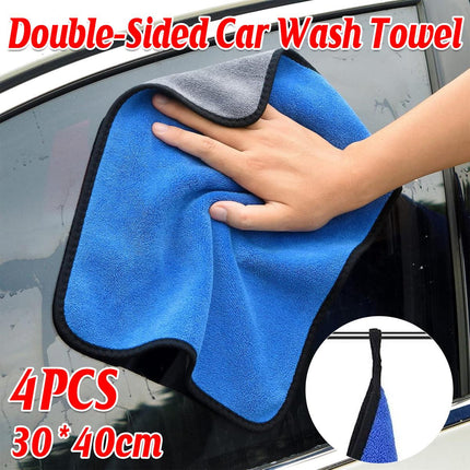 4pcs Car Wash Towels Double Sided Cleaning Wipe Microfiber Cloths Auto Detailing