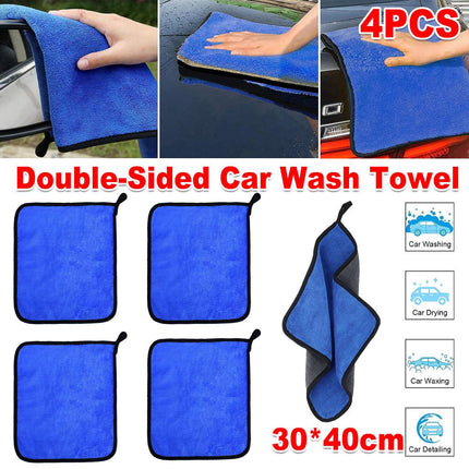 4pcs Car Wash Towels Double Sided Cleaning Wipe Microfiber Cloths Auto Detailing