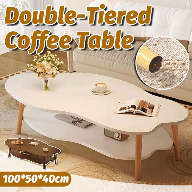 Double-Tiered Coffee Table Stable Anti-Slip Sturdy for Living Room Modern Home
