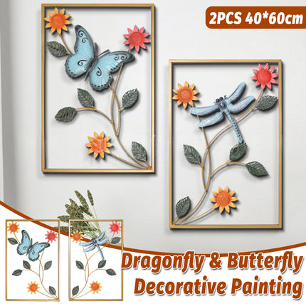 2PCS Dragonfly and Butterfly Iron Wall Decor Living Room Bedroom Home Decoration