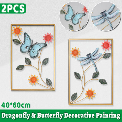 2PCS Dragonfly and Butterfly Iron Wall Decor Living Room Bedroom Home Decoration