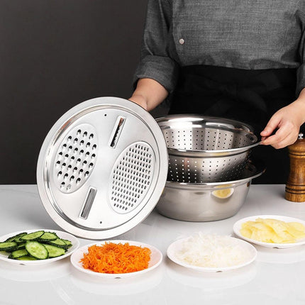 Multifunctional 201 Stainless Steel Basin 3 in 1 Colanders Basin Mixing Bowl Set