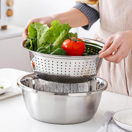 Multifunctional 201 Stainless Steel Basin 3 in 1 Colanders Basin Mixing Bowl Set