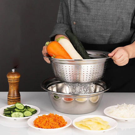 Multifunctional 201 Stainless Steel Basin 3 in 1 Colanders Basin Mixing Bowl Set