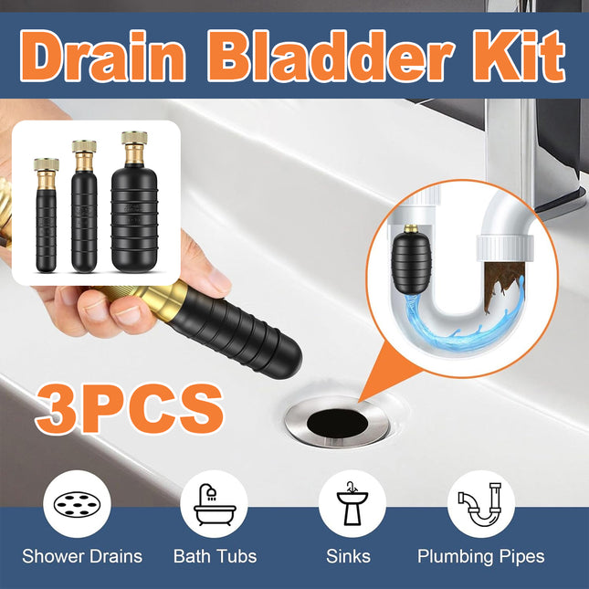 3PCS Drain Bladder Kit Fits 1-6in Pipe Quickly Clean for Toilet Sink Pipe Sewer