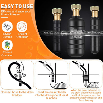 3PCS Drain Bladder Kit Fits 1-6in Pipe Quickly Clean for Toilet Sink Pipe Sewer