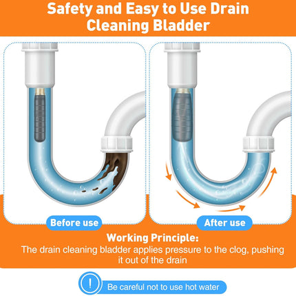 3PCS Drain Bladder Kit Fits 1-6in Pipe Quickly Clean for Toilet Sink Pipe Sewer