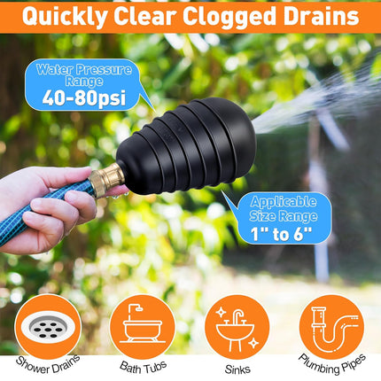 3PCS Drain Bladder Kit Fits 1-6in Pipe Quickly Clean for Toilet Sink Pipe Sewer