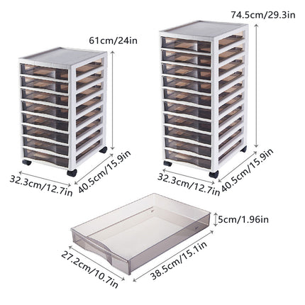 8/10 Tier Office Storage Transparent File Cabinet with Wheels Easy to Use AU