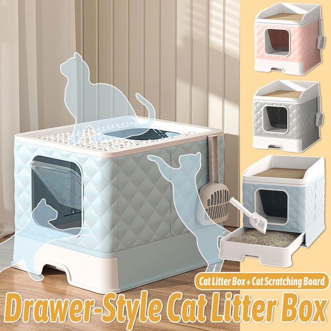 Cat Litter Box Large Capacity Drawer Type Design Enclosed Toilet for Indoor Pet