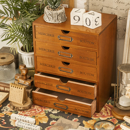 Solid Wood 4 or 5 Drawer Desktop Storage Box Organizer For Office Home Supplies