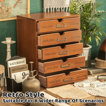 Solid Wood 4 or 5 Drawer Desktop Storage Box Organizer For Office Home Supplies