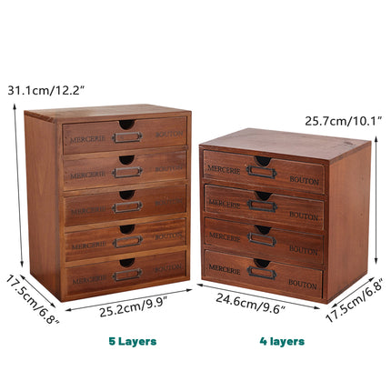Solid Wood 4 or 5 Drawer Desktop Storage Box Organizer For Office Home Supplies