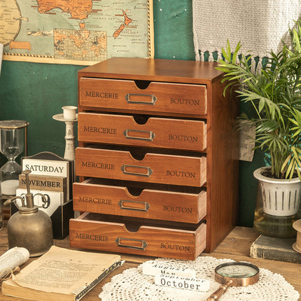 Solid Wood 4 or 5 Drawer Desktop Storage Box Organizer For Office Home Supplies