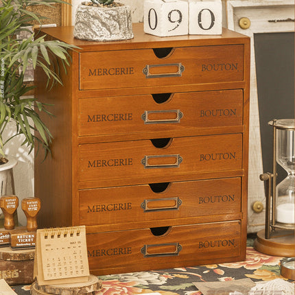 Solid Wood 4 or 5 Drawer Desktop Storage Box Organizer For Office Home Supplies