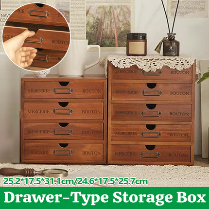 Solid Wood 4 or 5 Drawer Desktop Storage Box Organizer For Office Home Supplies