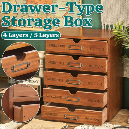 Solid Wood 4 or 5 Drawer Desktop Storage Box Organizer For Office Home Supplies