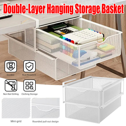 Under Mounted Storage Drawer with Double Layer Pull Out Basket Space Organizer