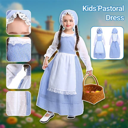 Pastoral Costume Dress Vintage Lace Long Sleeve Farm Theme Cosplay Outfit