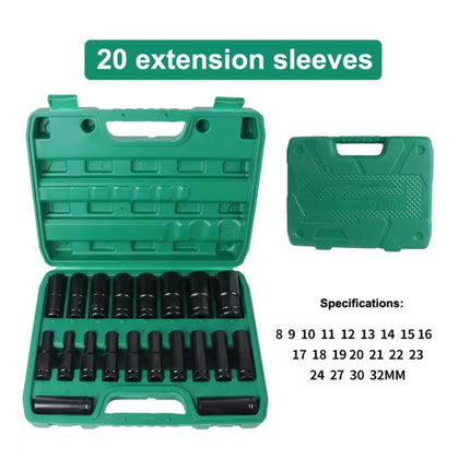 20PCS 1/2 Inch Drive Socket Set 8mm to 32mm with Case Chrome Vanadium Steel