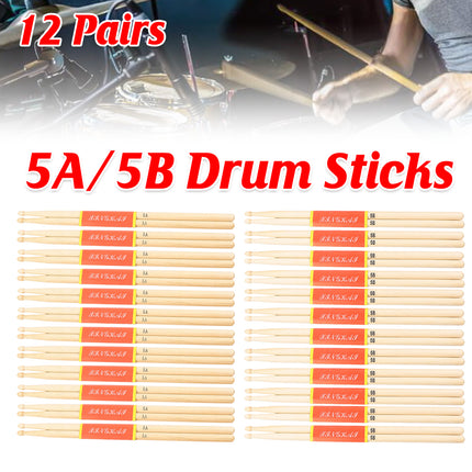 12 Pairs Wooden Drum Sticks Solid Wood Jazz Drum Mallets Professional Durable