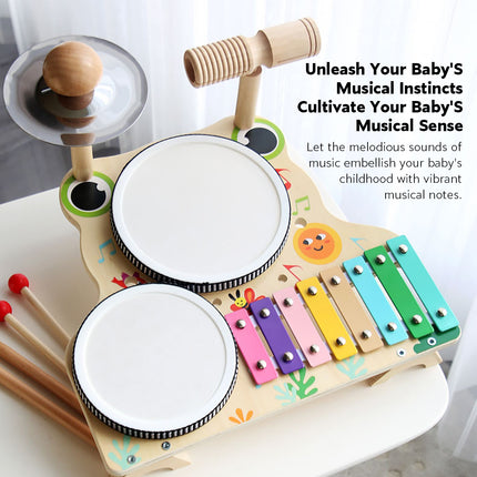 Children Wooden Multifunctional Drum Set Educational Musical Toy Durable Use