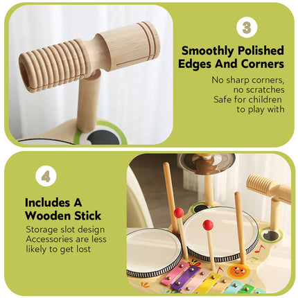 Children Wooden Multifunctional Drum Set Educational Musical Toy Durable Use