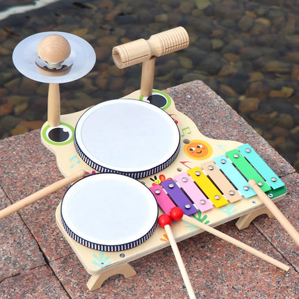 Children Wooden Multifunctional Drum Set Educational Musical Toy Durable Use