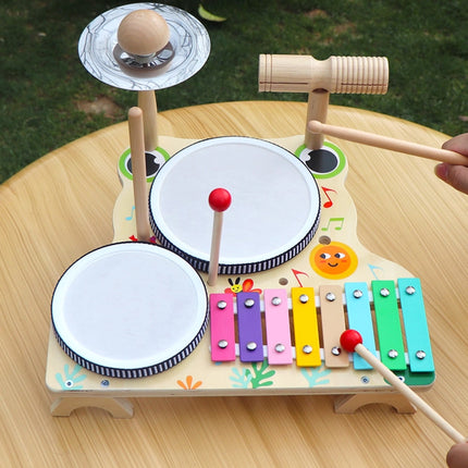 Children Wooden Multifunctional Drum Set Educational Musical Toy Durable Use