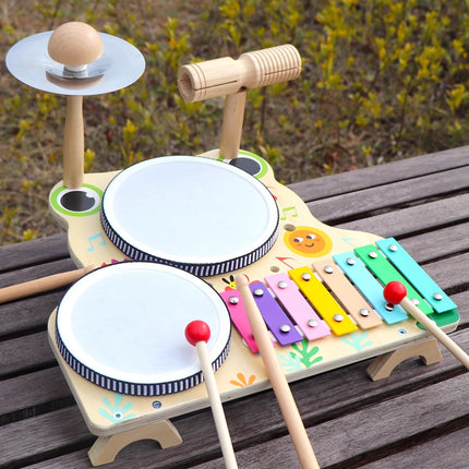 Children Wooden Multifunctional Drum Set Educational Musical Toy Durable Use