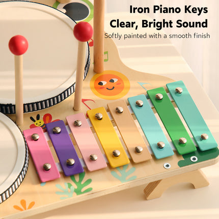 Children Wooden Multifunctional Drum Set Educational Musical Toy Durable Use