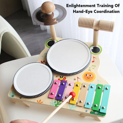 Children Wooden Multifunctional Drum Set Educational Musical Toy Durable Use