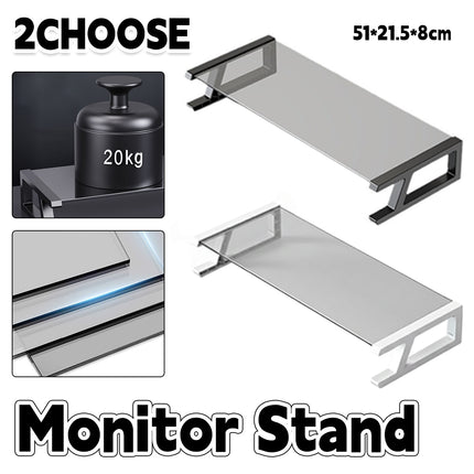 Monitor Stand Riser Tempered Glass Top Metal Frame 51x21.5x8cm Black White