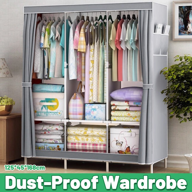 Large Easy Assemble Wardrobe With Cover Clothes Storage Rack Dustproof Hanger