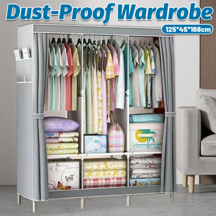 Large Easy Assemble Wardrobe With Cover Clothes Storage Rack Dustproof Hanger